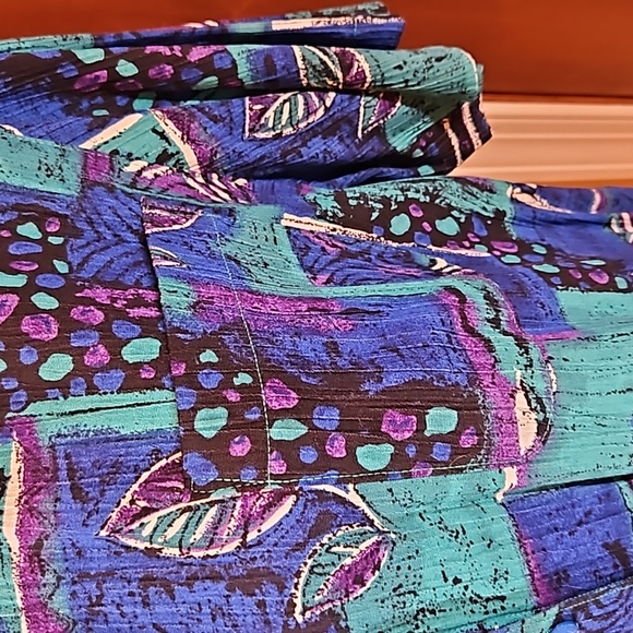 VINTAGE ALFRED DUNNER BLOUSE TOP BUTTON DOWN BLUE PURPLE 16 PALM LEAVES RETRO - Picture 5 of 8